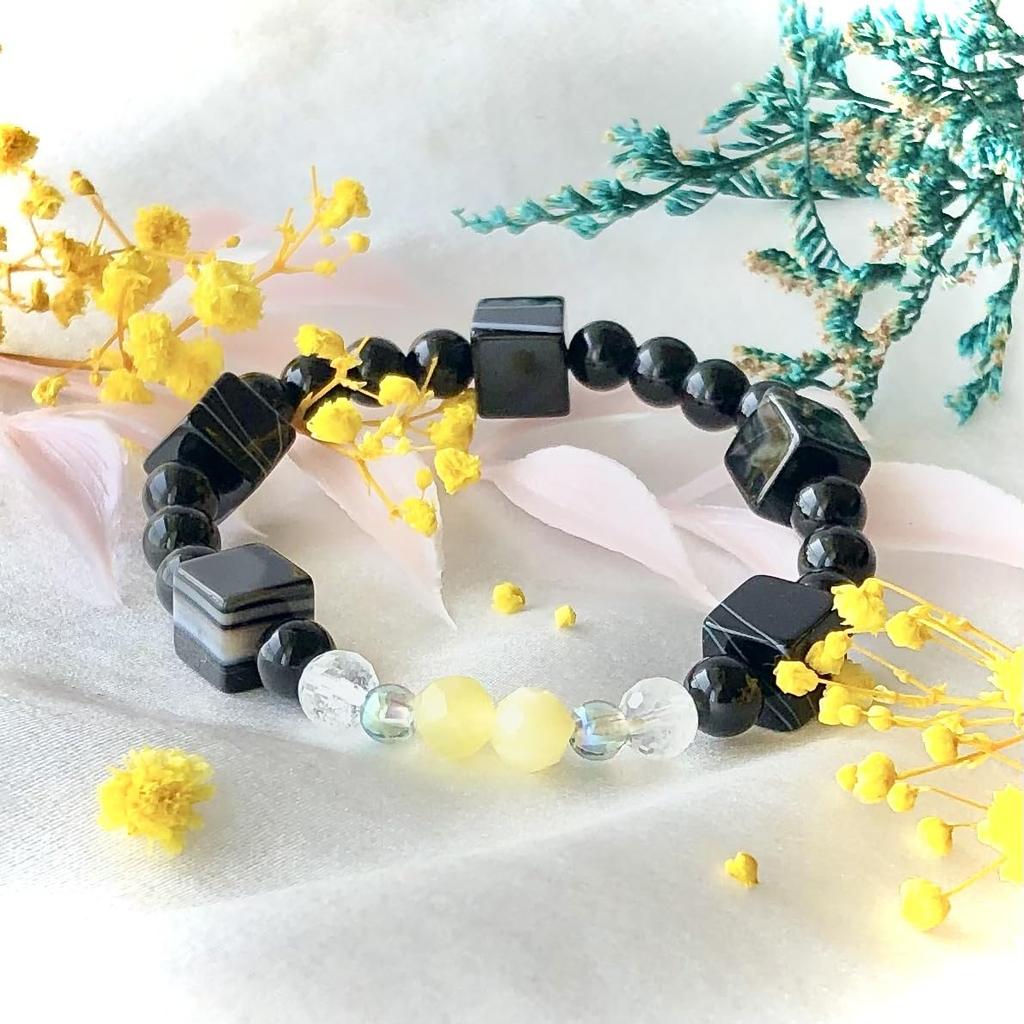 Mimosa Amulet Protection from Natural Power Stone Bracelet by Misaka Mista Available In Sizes Bracelet Birthstone, Evil, Onyx, Opal, Topaz, Stone,