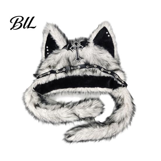 Accessoires de Cosplay Uniques Chapeau Animal en Peluche Mignon, Couvre-chef Oreilles de Chat Poilues, Chapeau Chaud d'Hiver Casquette Douce pour Costume de Fête d'Halloween, Couvre-chef