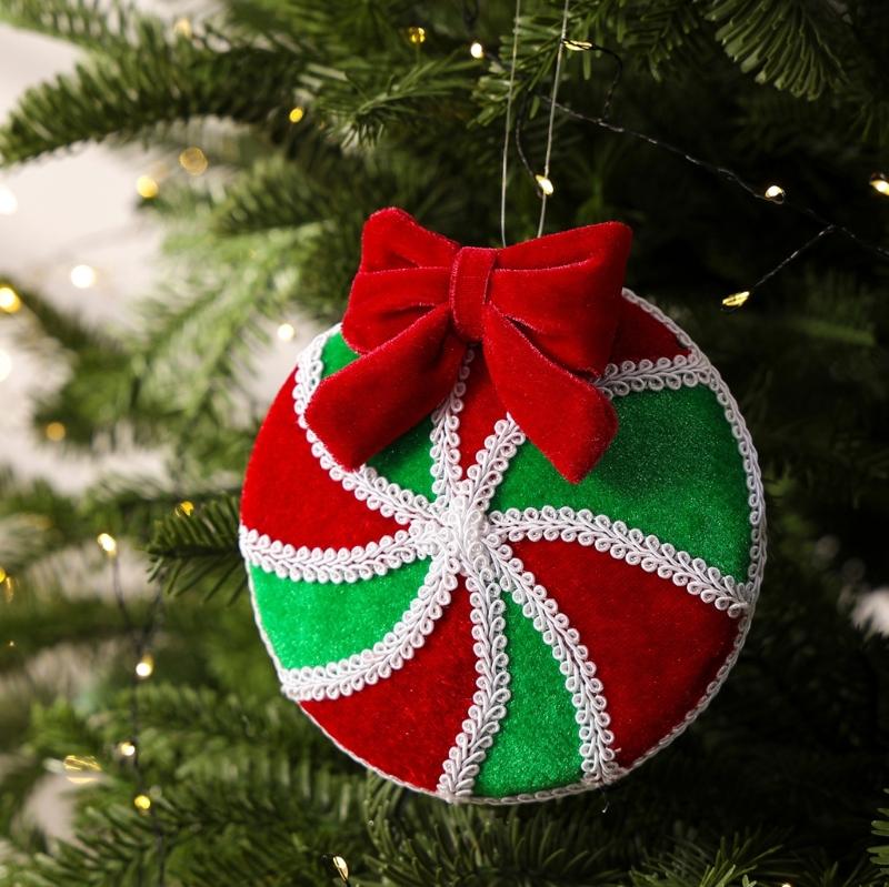 Soft Fabric Bowknot Candy Christmas Ornament with Hanging Loop for Tree Wreaths, Seasonal Displays, and Party Backdrops