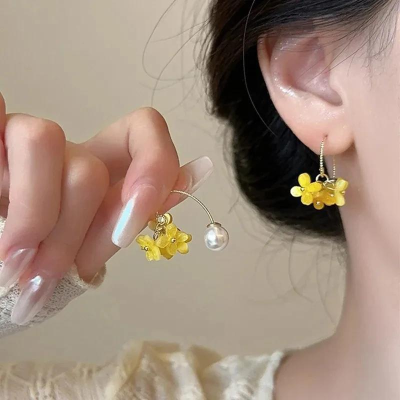 Cute Blue Flower Oil Drip Stud Earring for Women Girl Elegant Crystal Zircon Square Geometric Temperament Fashion Jewelry Gift