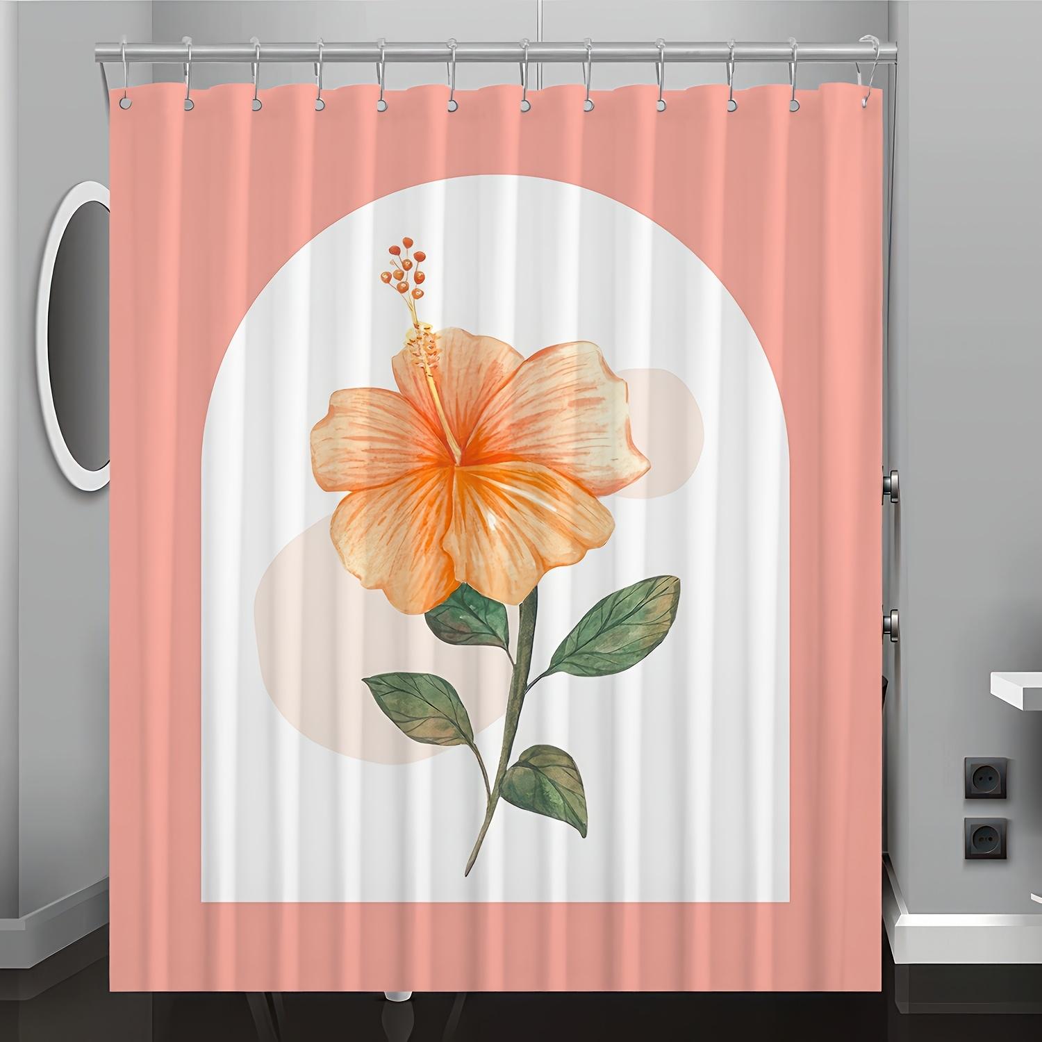 

Modern Floral Digital Print Shower Curtain – Pink & Orange Hibiscus Design, Reversible For All-Season Bathroom Decor W60H190(CM)-1 Pcs