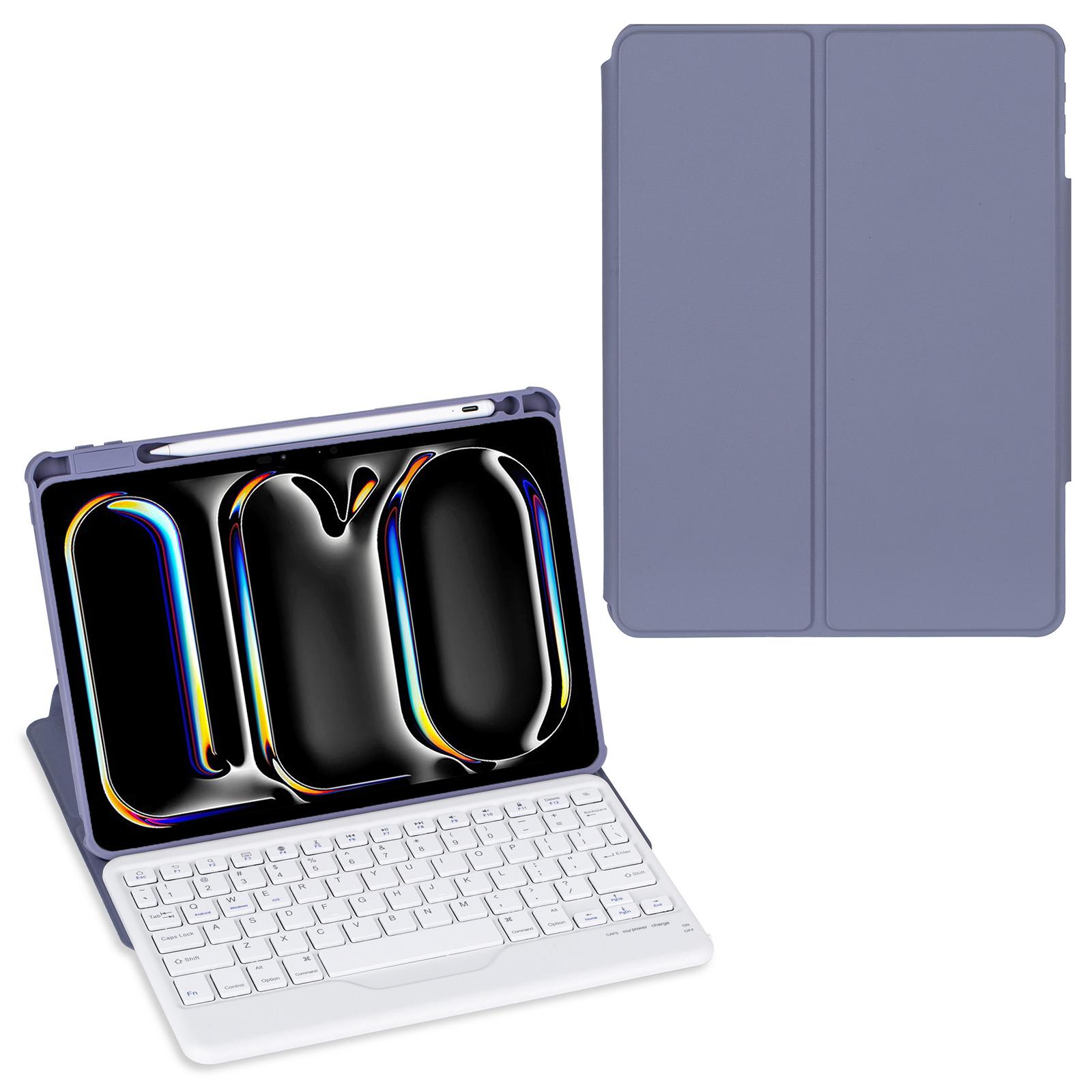 

L13-B For iPad Pro 11 (2024) PU Leather+Acrylic Tablet Rotary Stand Cover with Keyboard Lavender Purple