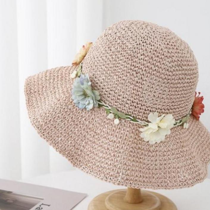 Summer Hats For Women Flower Rope Wide Brim Sun Hat Lady Foldable Sunhat Sunscreen Beach Accessories Seaside Holiday New