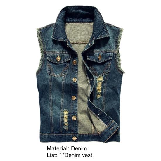 Vest Sleeveless Ripped Single-breasted Turn-down Collar Men Waistcoat for Daily Wear