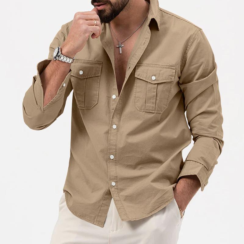 

Spring Autumn Men s Multi-Pocket Cargo Shirt Casual Breathable Versatile Long Sleeve Workwear Top S