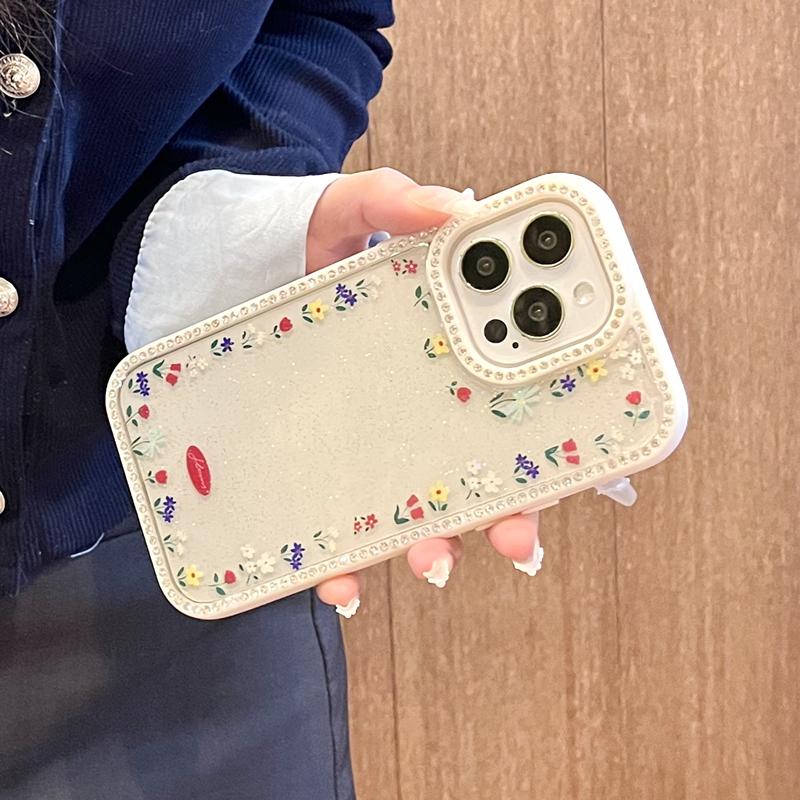 Modny Pokrowiec dla Dziewczyny z Brokatem i Cyrkoniami w Kształcie Kwiatu na iPhone 16 15 14 13 Pro Max Diamentowy Wstrząsoodporny Miękki Silikonowy Przezroczysty Pokrowiec
