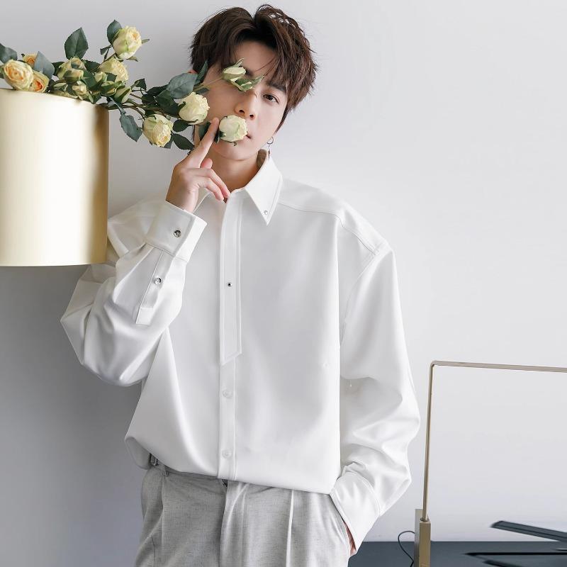 Men Solid Color Button Down Long Sleeve Shirt Casual Loose Fit Business Lightweight Daily Top