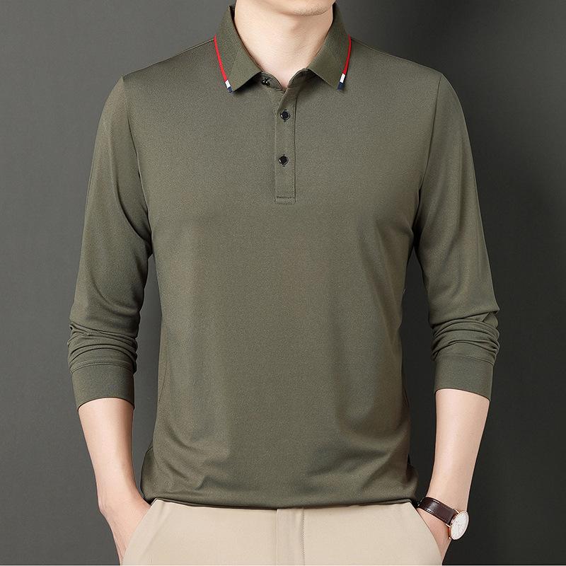 Spring and Autumn Men's Solid Color Shirt Simple All-Match T-shirt High Quality Polo Shirt
