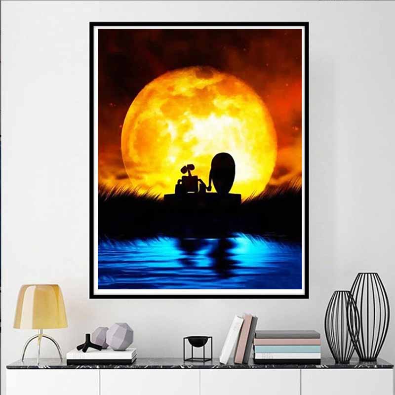 Disney Diamond Painting WALL E  EVE Silhouette Romantic Illustration Mosaic Handmade Hobby DIY Gift Home Decoration Embroidery