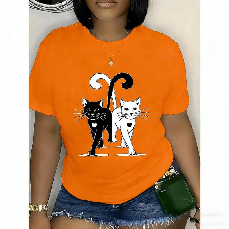 

Womens Cat Print TShirt ShortSleeve TShirt for Women Comfortable Casual Wear for Spring Summer and Fall Optimistic Cat Design S