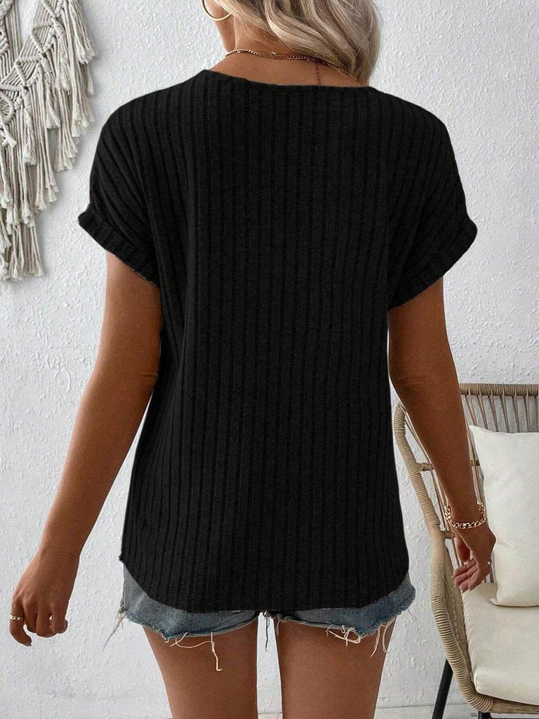 2025 Spring/Summer Women's Solid Color Zipper Short Sleeve Pullover T-Shirt Loose Top