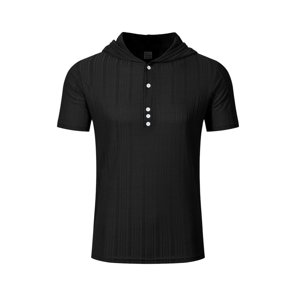 Sommer Herren T-Shirt mit Kapuze und Reißverschluss