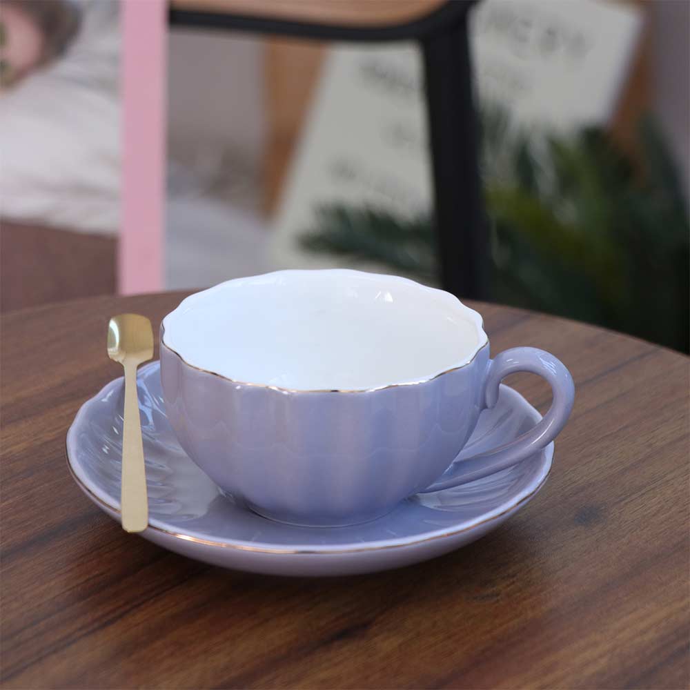 Ceramic Pumpkin Coffee Cup Gold Trim Afternoon Tea Set Coffee Cup Spoon Plate Set  For Home Office