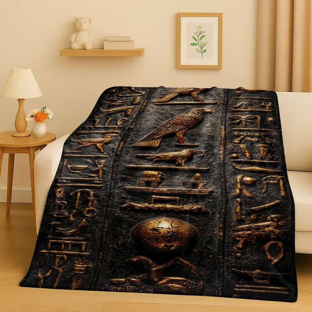 3D Ancient Egypt Pictographic Eye of Horus Flannel Blanket,Ultra Soft Warm Plush Throw for Home Bedroom Bed Sofa Cover Office