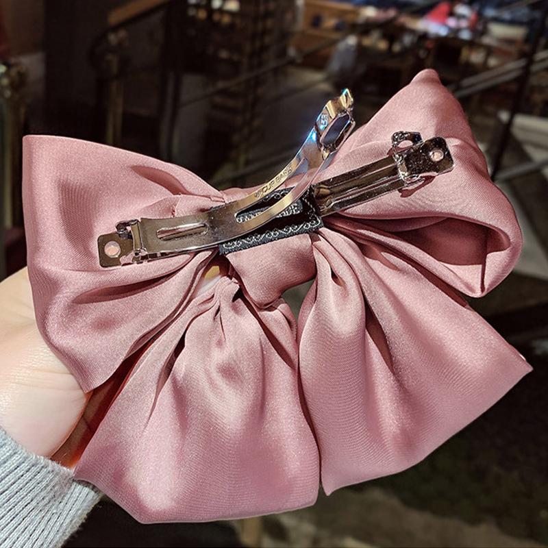 1PC Red Big Bow Headwear Hair Accessories Girl Temperament Back Hair Clip Spring Clips Korean Satin Hairpin Rubber Bands