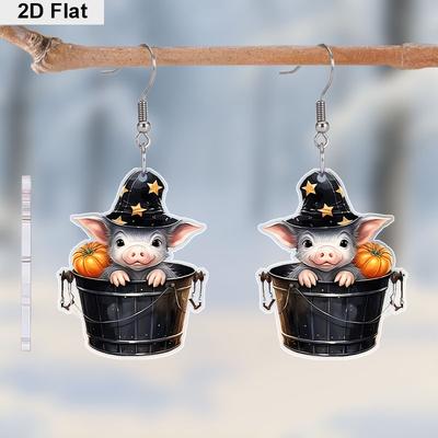 1Pair Halloween Pumpkin Pig Bucket Earrings Fashion Jewelry Gift for Women Girls Female
