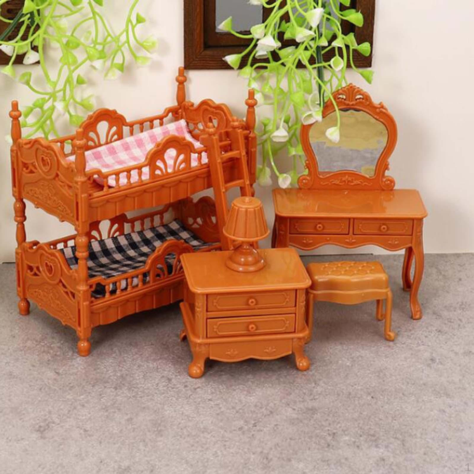 

Коллекция мебели для кукольного домика, игровой набор, табурет, шкаф, настольная лампа, туалетный столик для детей, подарок коричневый