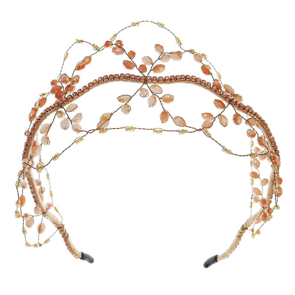 Handmade crystal beaded bridal crown wedding toasting hair accessories wedding headdress mesh bridal headband