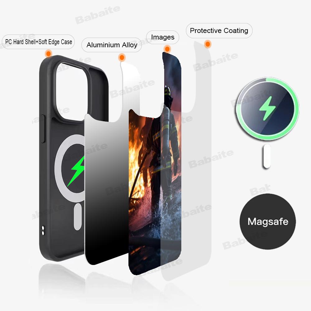 

Firefighter Heroes Fireman Luxury Phone Magnetic Case For IPhone 16 14 13 12 11 15 ProMax Plus For Magsafe Wireless Charge Cover iPhone 13 Pro