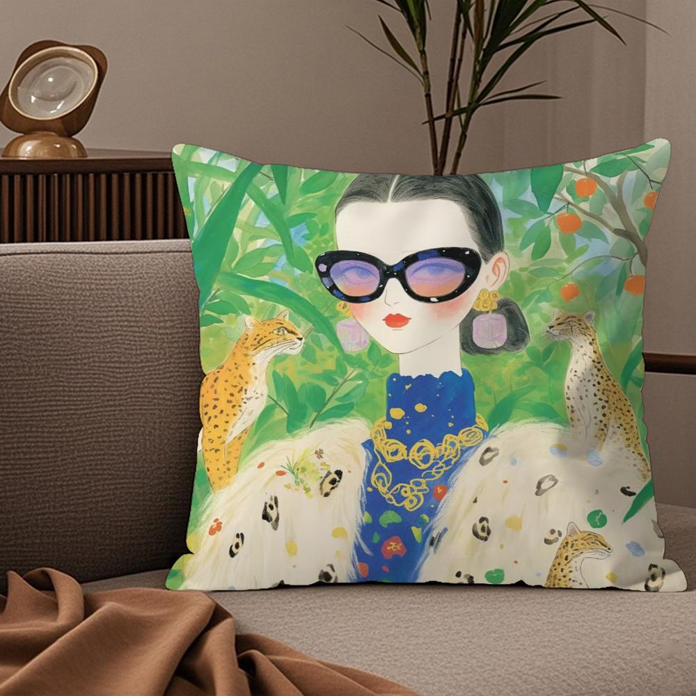 1PC Fashion Illustration Cushion Cover Plush Fabric Soft DoubleSided Printed Sofa Warm Winter Home Child Gift Pillow Case