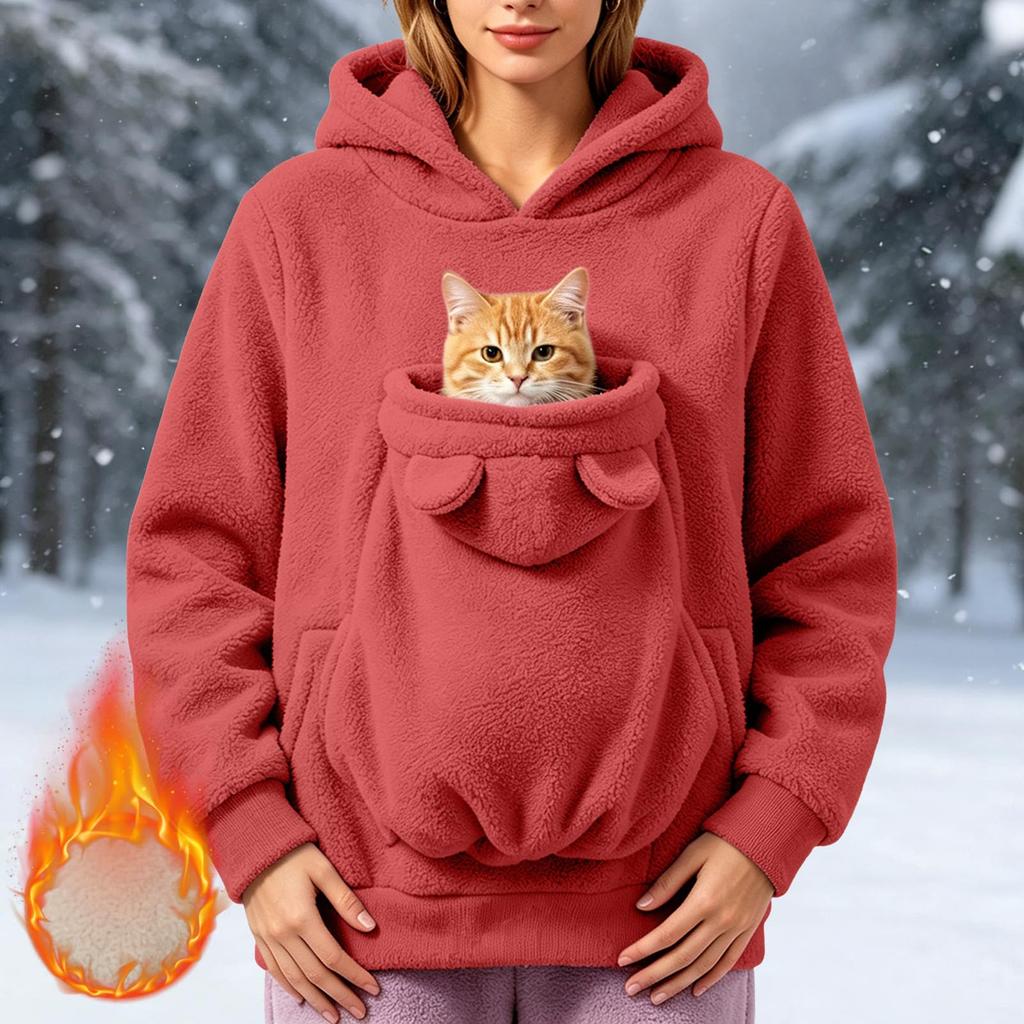 Women's Pet Pocket Hoodie, Long Sleeve Pullover Sweatshirt for Dog and Lovers
