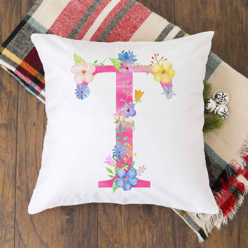 

Наволочка для подушки с розовым алфавитом и цветочным принтом, наволочка с английскими буквами AZ, декоративная наволочка для дивана, спинки кровати, 45*45 см 450mm*450mm