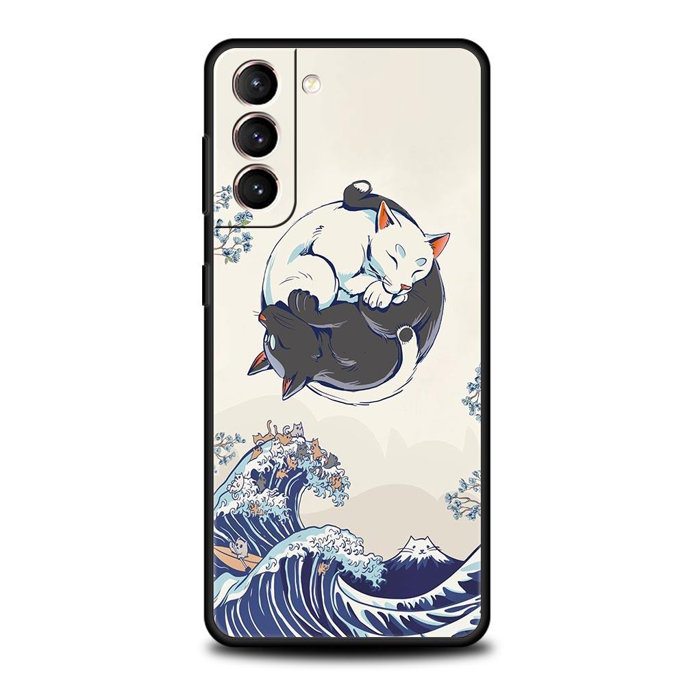 Koi Fish Case For Samsung Galaxy S22 Ultra S21 S20 FE 5G S10 S9 S24 Plus S10E S23 Phone Cover Black Silicone Shell