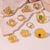 Vintage Green Stone Open Stainless Steel Rings For Women Fashion Gold Color Flower Zircon Ring Jewelry Aesthetic Anillos Gift