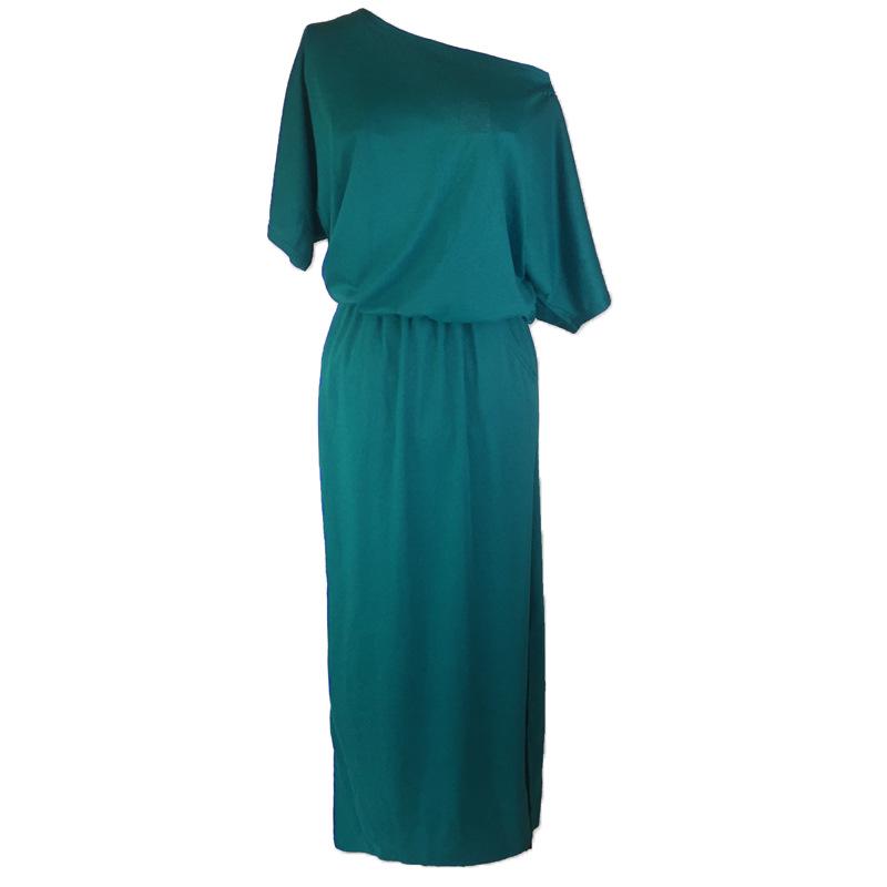 

Женское летнее однотонное свободное длинное платье макси с нерегулярным боковым разрезом и карманами L