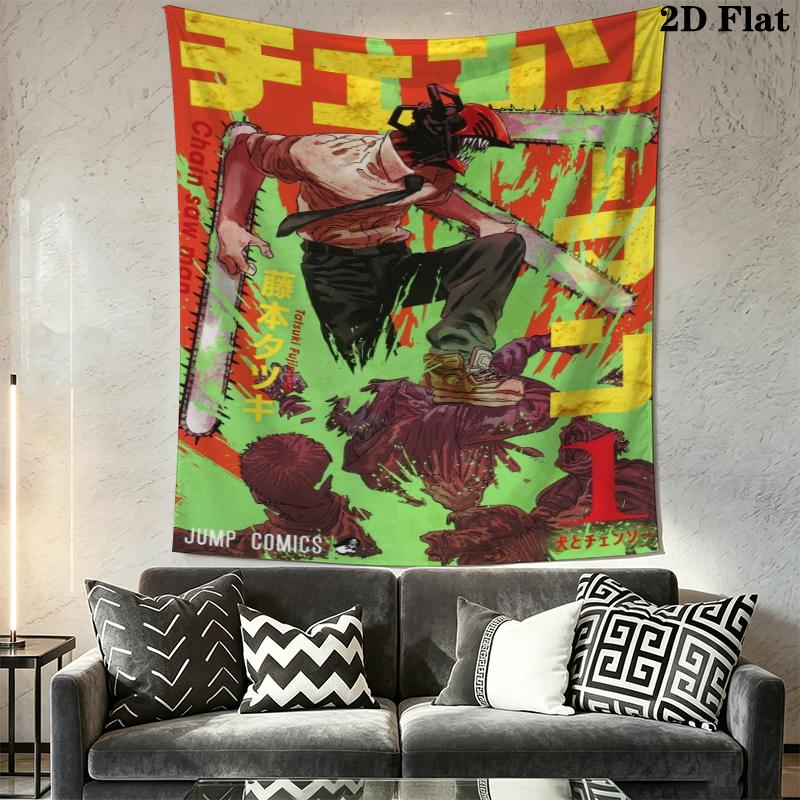 Chainsaw Man Wall Tapestry Aesthetic Wall Hanging Printed Fabric Blanket Decorative Tapestries for Bedroom Living Room Home Decor