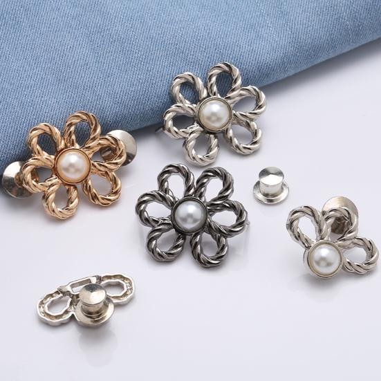 4 Pcs Flower Jeans Buttons Pant Waist Tightener Detachable Decorative Waist Buckles Adjustable No-Sew Pants Clips for Loose Jeans Pants Skirts