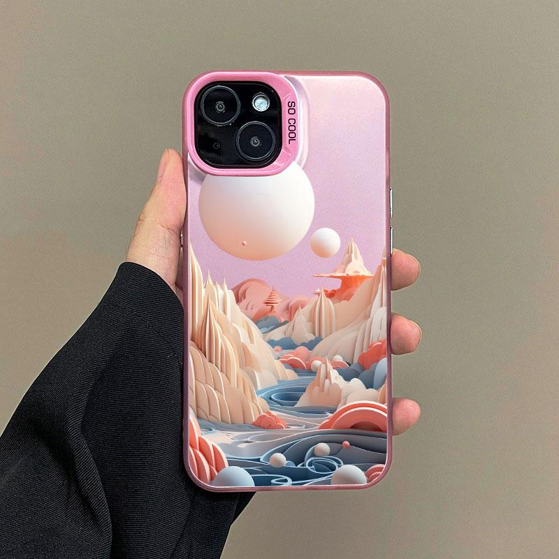 

Креативный пейзаж с горами Розовый чехол для телефона для iPhone 13 12 11 Pro Max Mini 15 14 Pro Max Plus Ударопрочные Лазерные чехлы iphone 13 mini