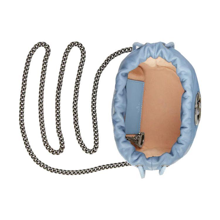 Gucci Borsa Secchiello Mini GG Marmont Pelle Azzurro Chiaro Hardware Argento Uso Quotidiano 575163-DTDRT-4928