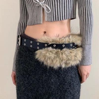Ceinture Taille Poilue Fausse Fourrure Cuir PU Y2K Ceinture Mode Cuir Fourrure Ceinture Quotidien