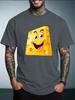 Unisex Summer White Short Sleeve Tee Cute Cartoon Smiling Cheese Block Graphic Print Crew Neck Loose Streetwear Male Casual Tops