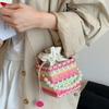 Evening Purse Bohemian Straw Shoulder Bag Square INS Drawstring Bucket Bag Portable Casual Pearls Straw Handbag Daily Use