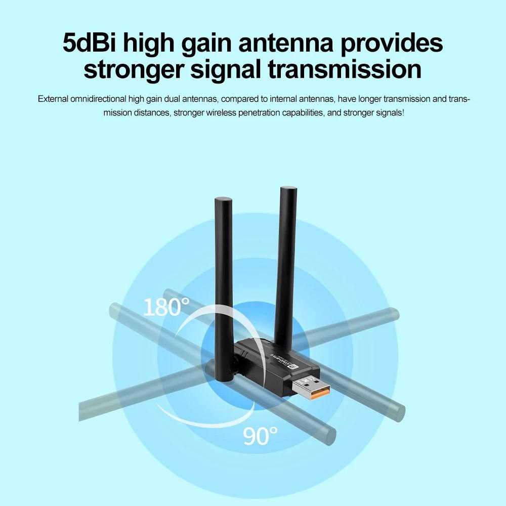 USB WiFi Adapter 5G&2.4G 5dBi Antenna Bluetooth 5.4 Adapter for PC Computer Windows USB Ethernet Network Card WiFi Dongle
