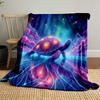 "Cosmic Neon Turtle In Galaxy Glow" Patterned Blanket, Flannel, Suitable for All Seasons, Home Decor, Warm and Cozy