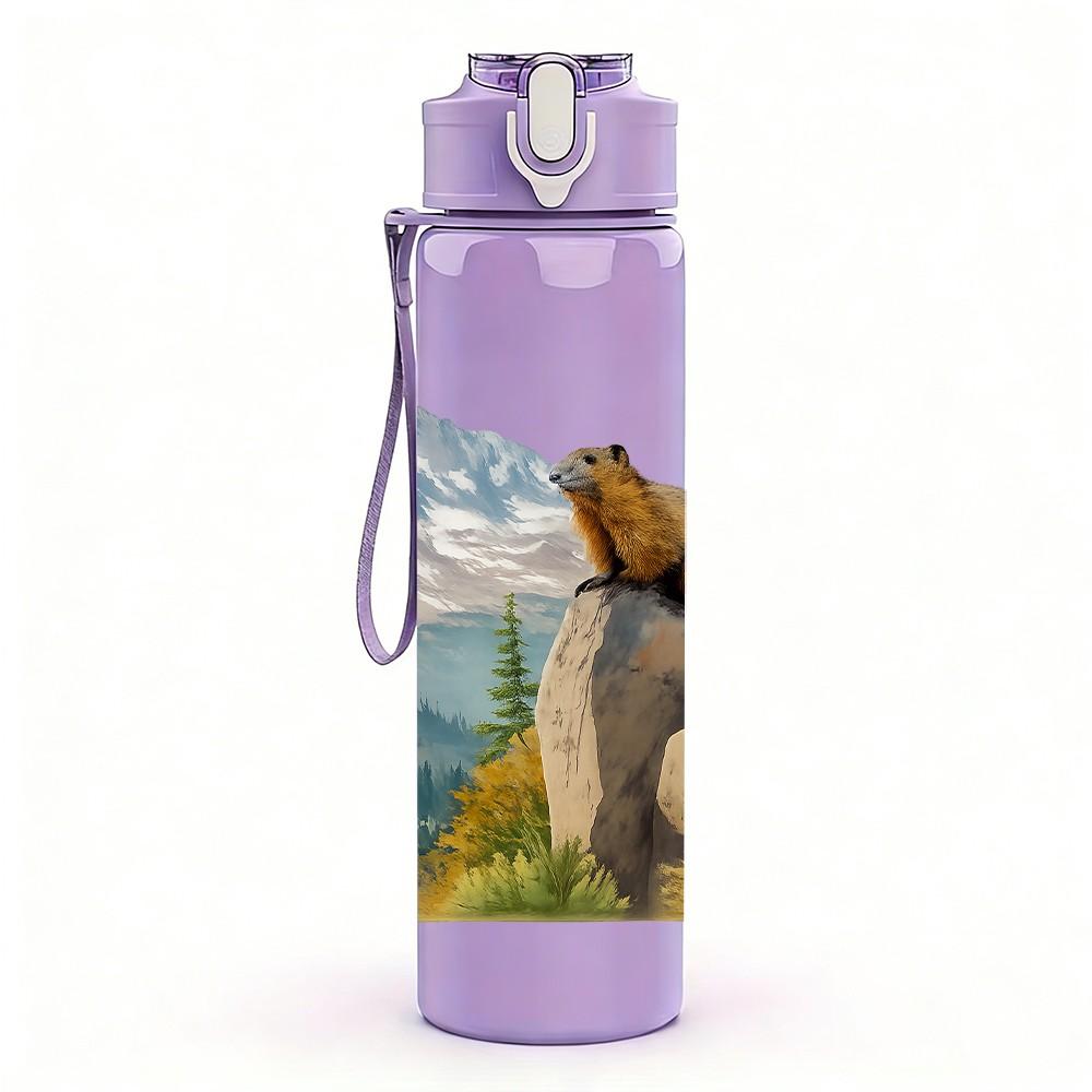 1PC Bear Mountain Peak Landscape Print 750ml Color Plastic Sports Water Bottle Leakproof Flip Straw Lid Suitable for Sports Office Home Use
