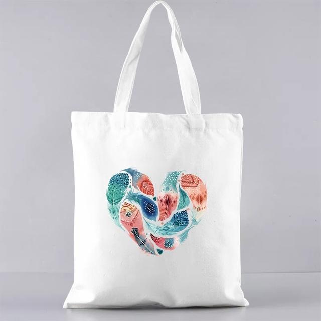 Grundlegende Einkaufstasche im koreanischen Stil, passend zu allen Gelegenheits-Schultertaschen für Pendler, Farbe mit Federmuster, bedruckte Canvas-Lebensmitteltaschen