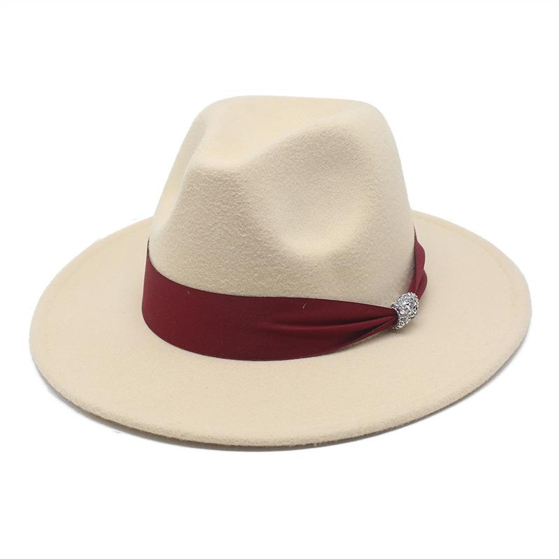 New Fashion Women Men Wide Brim Felt Jazz Fedora Hats Solid Color Party Trilby Wedding Hat Autumn Winter Hats 56-58-60CM