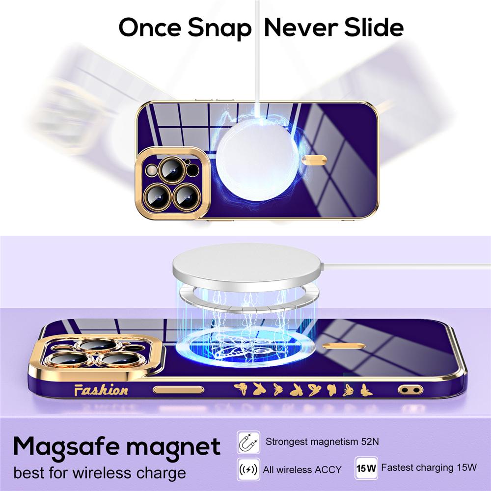 Luxury Soft Plating Magnetic Wireless Charge Butterfly Case For Iphone 11 12 13 14 Pro Max Plus For Magsafe Silicone Cases Cover