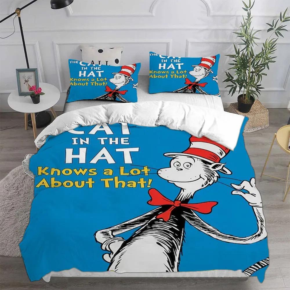 The Cat in the Hat Bedding Set Duvet Cover Pillowcase for Boys Adults girl Bedroom Decoration Single/Double/Queen Size Gift 135x200cm