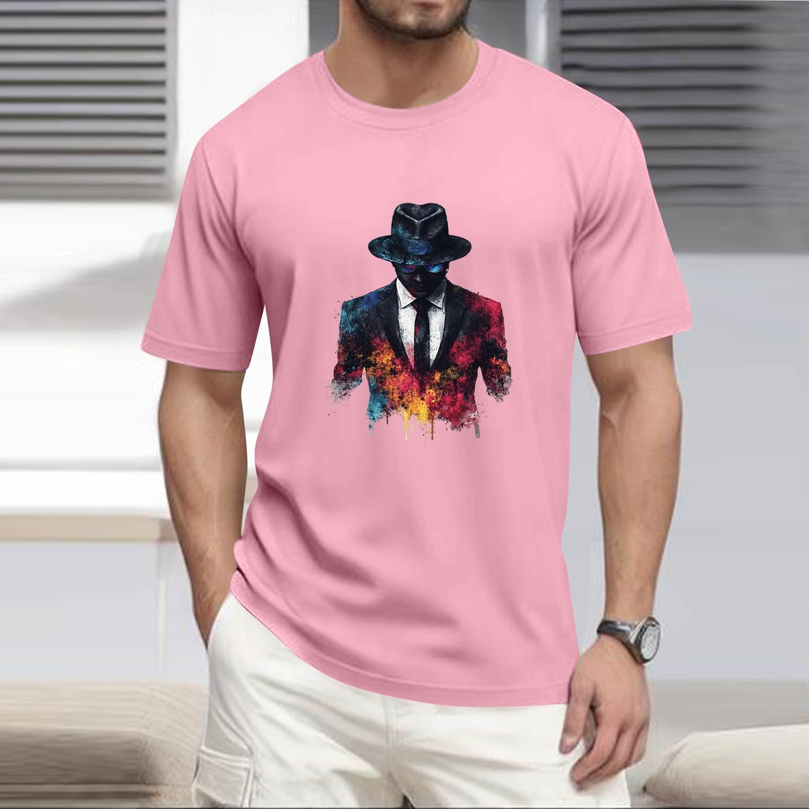 

Мужская рубашка с воротником-стойкой и коротким рукавом, свободная рубашка для отдыха и отдыха, мужская XL розовый