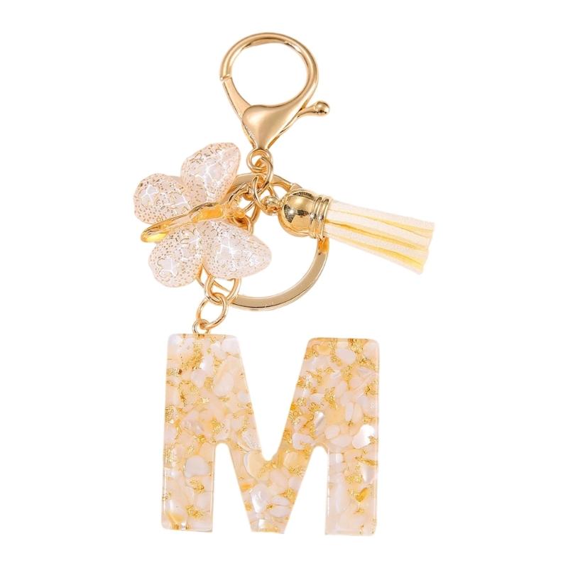 Trendy Metal Resin Keychain Butterfly Letter Tassels Designs Corrosion Resistant Lightweight Keyring For Women