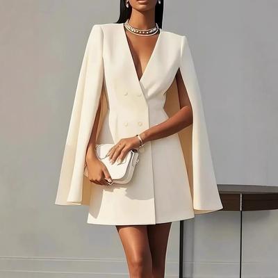 Fall Commuting Double-breasted Cape Coat Solid-colored Suit Dress Women's Outfit