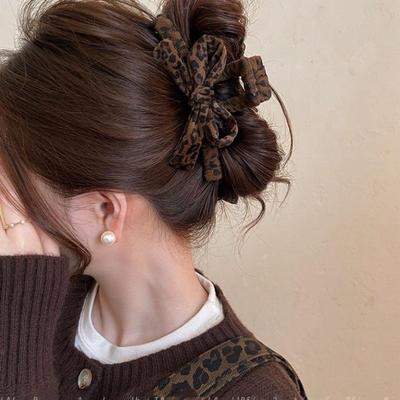 Leopard Print Bowknot Shark Clip For Women Back Of The Head Headwear Hair Accessories