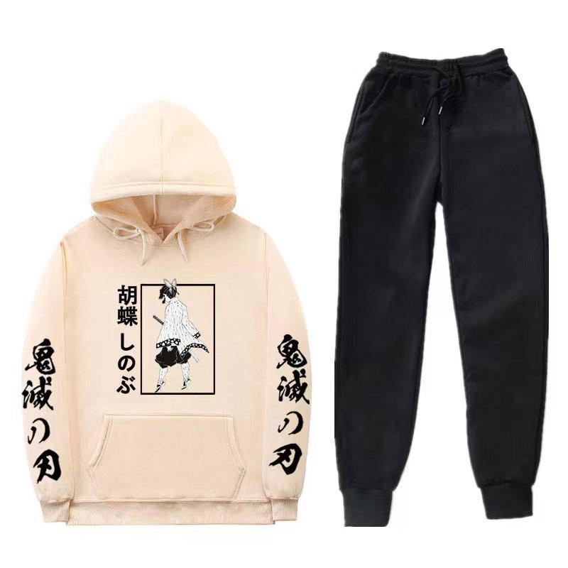 Unisex Anime-Inspired Hooded Sweatshirt Set Winter Thick Cotton Blend Tracksuit Teens Adults