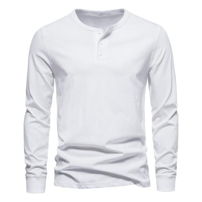 2023 Men's European & American Henley Collar Long Sleeve Solid Casual T-Shirt