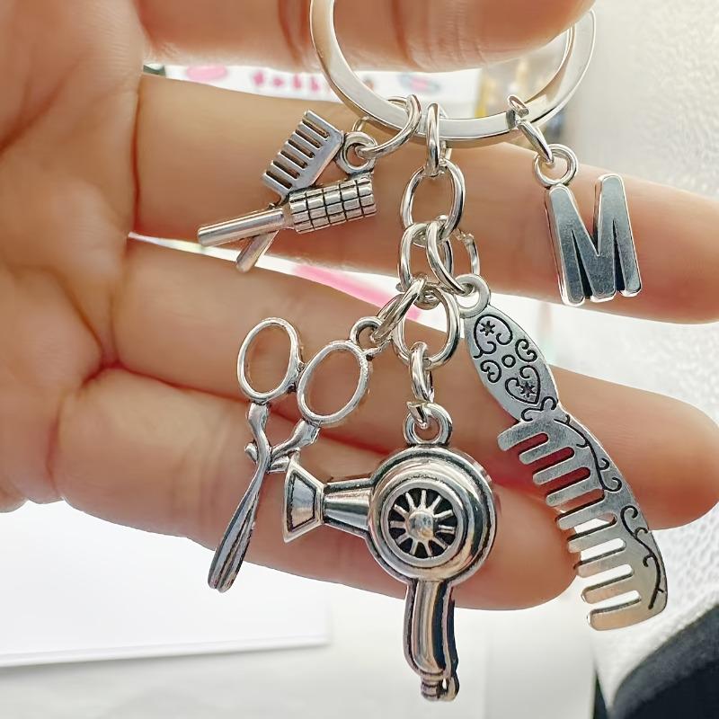 

Barber & Hairdresser Keychain Gift: Hair Dryer, Comb, Scissors, and Alphabet Charms Two-Piece Set with Scissors